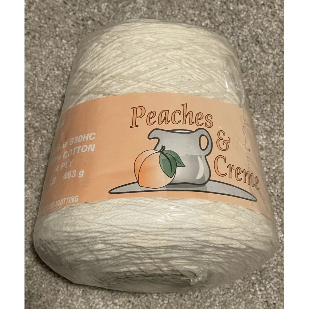 Peaches & Cream 100% Cotton White 1lb Yarn Cone~NIP
